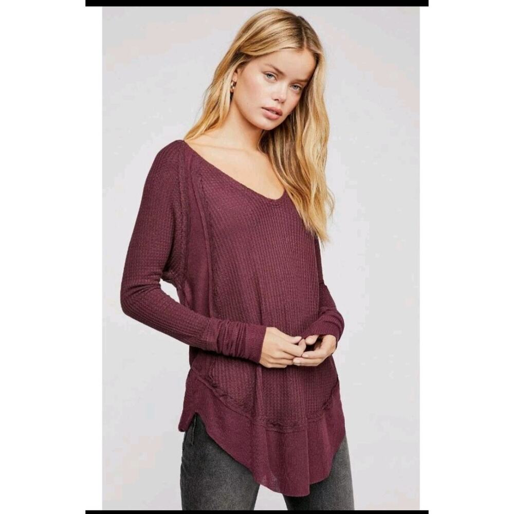 Free People We the Free Catalina Long Sleeve Thermal Burgundy Red Size Medium